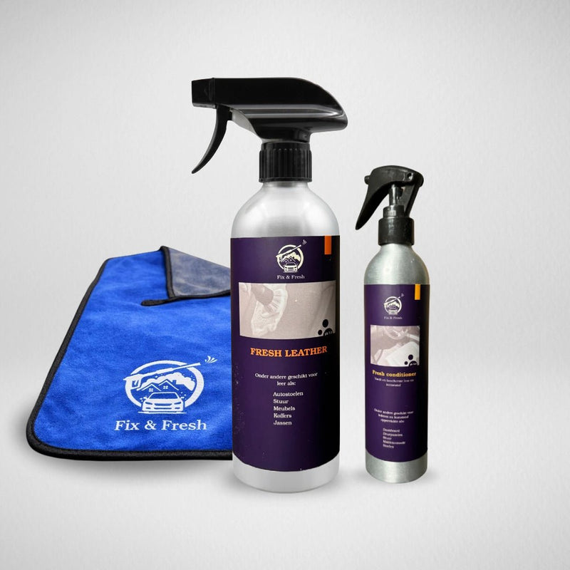 leerreiniging set, leer reiniger, leer conditioner en microvezeldoek